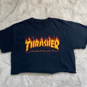 Thrasher Magazine Black Iconic Flame Cropped T-shirt Size M